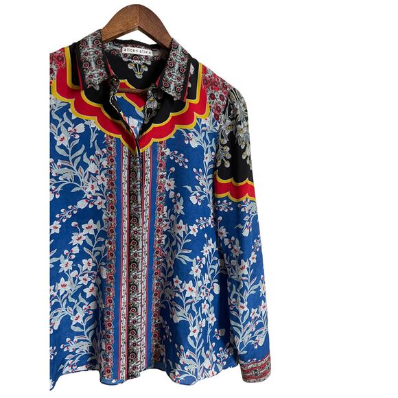 Alice + Olivia Willa Floral Print Blouse 100% Silk Womans Medium - Picture 5 of 16